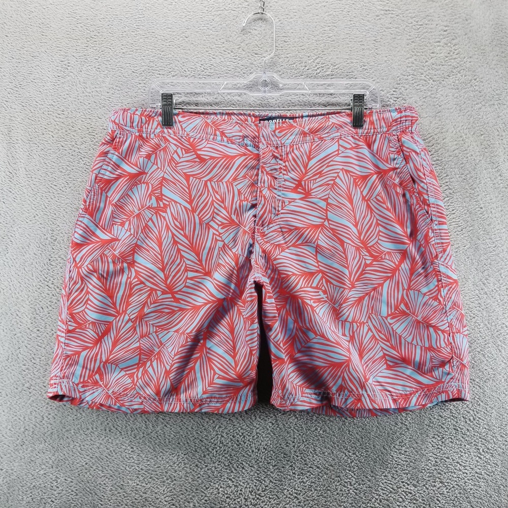 Capelle Swim‎ Shorts Mens 36 Red 7" Swim Trunks Lined Palm Hawaiian